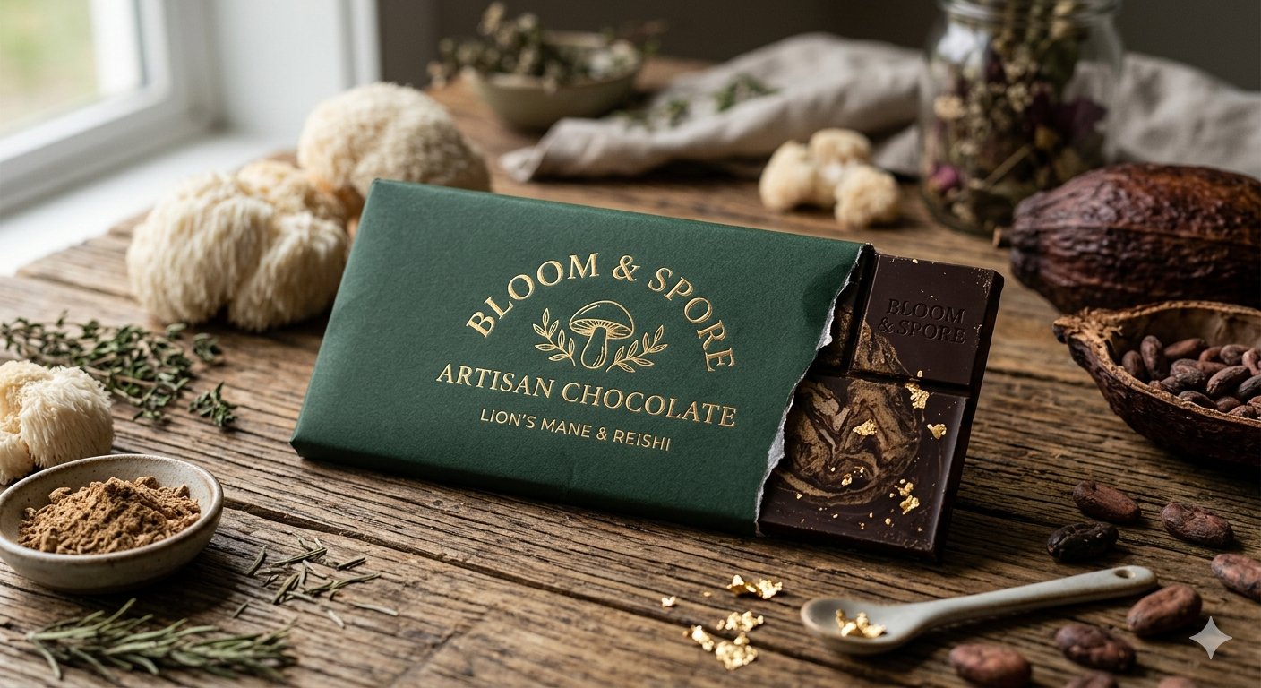 Ancient old-growth forest with wild mushrooms at golden hour