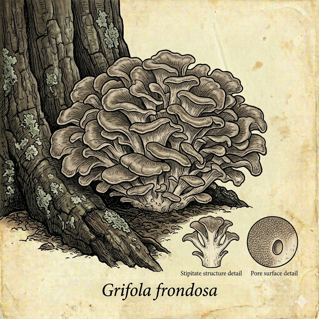 Botanical illustration of Maitake mushroom