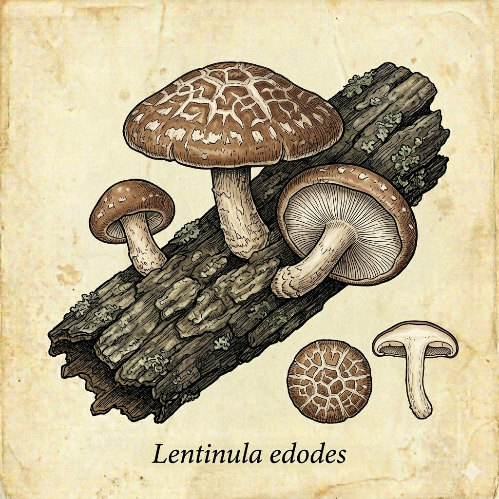 Botanical illustration of Shiitake mushroom